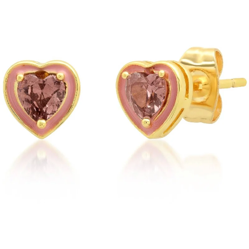 Best hoop earrings with crescent-shaped designs for a bold, moon-inspired style-TAI HEART-SHAPED ENAMEL AND CZ MINI STUDS