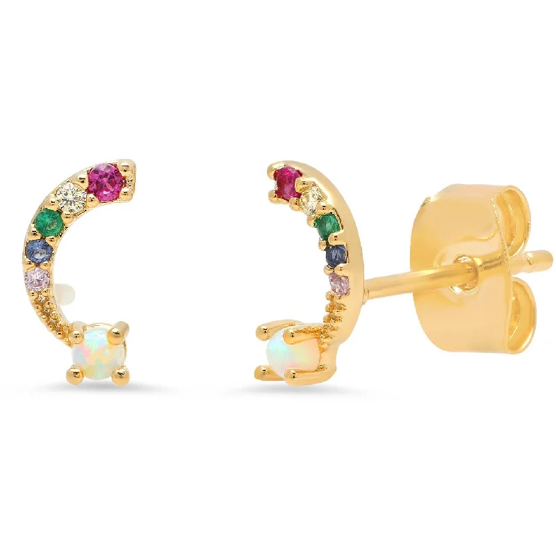 Best hoop earrings with angel wing accents for a spiritual and meaningful design-TAI MINI RAINBOW MOON STUDS