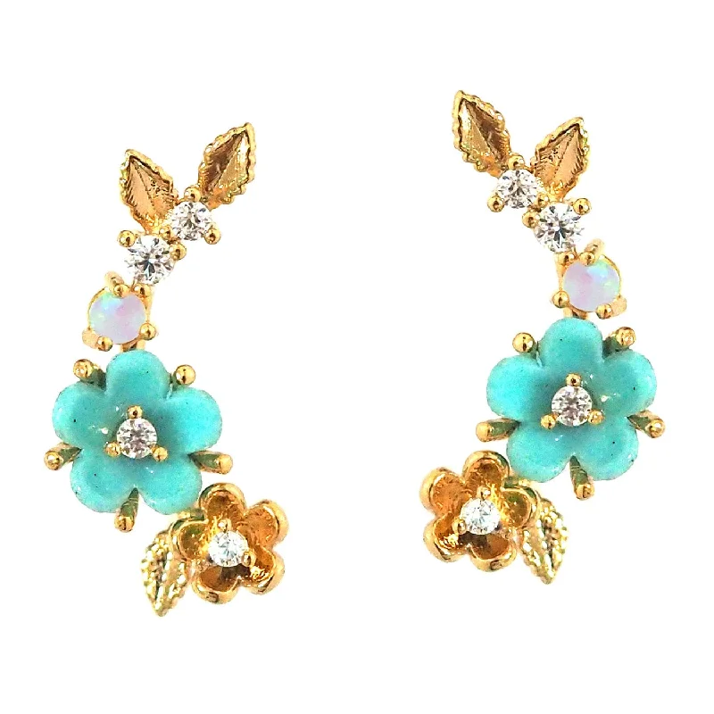 Best hoop earrings with geometric shapes for a modern and artistic appeal-TAI Turquoise Flower Ear Crawlers