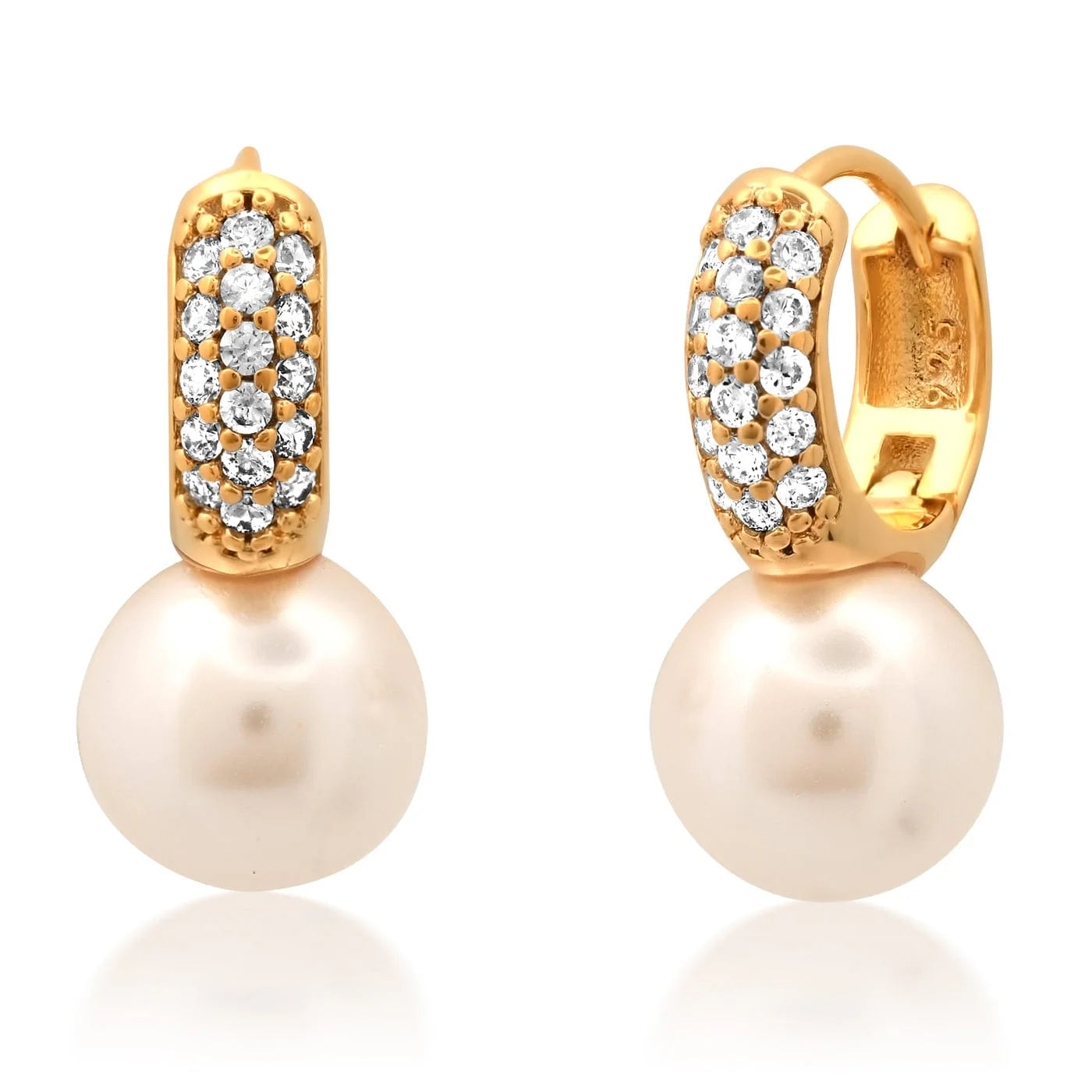 Hoop earrings with diamond-cut surfaces for added sparkle and shine-TAI Pave Pearl & CZ  Huggie Earrings