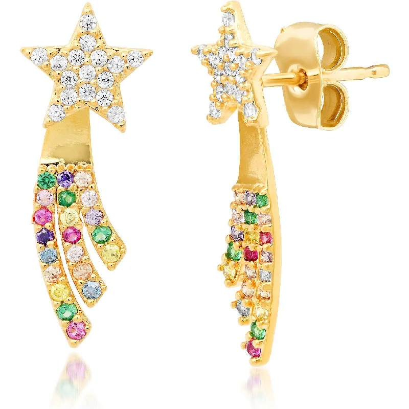 Hoop earrings with stacked layers for a bold and textured design-TAI RAINBOW & CZ  SHOOTING STAR EARRINGS