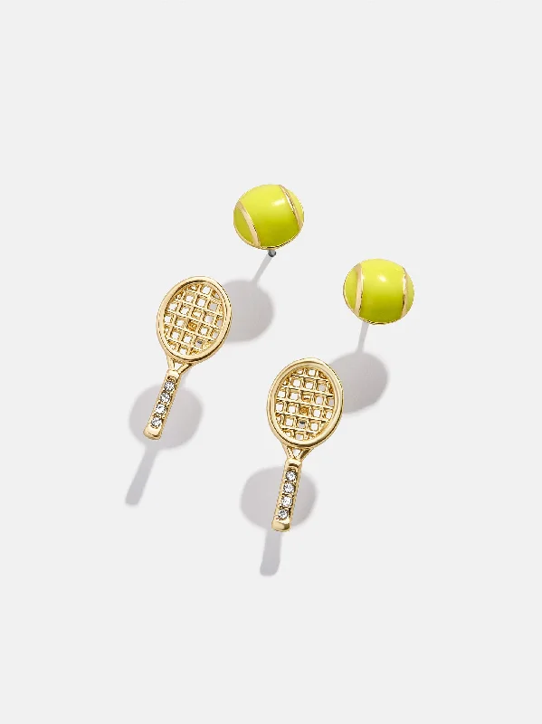 Hoop earrings with braided patterns for a detailed and textured finish-Match Point Earring Set - Tennis