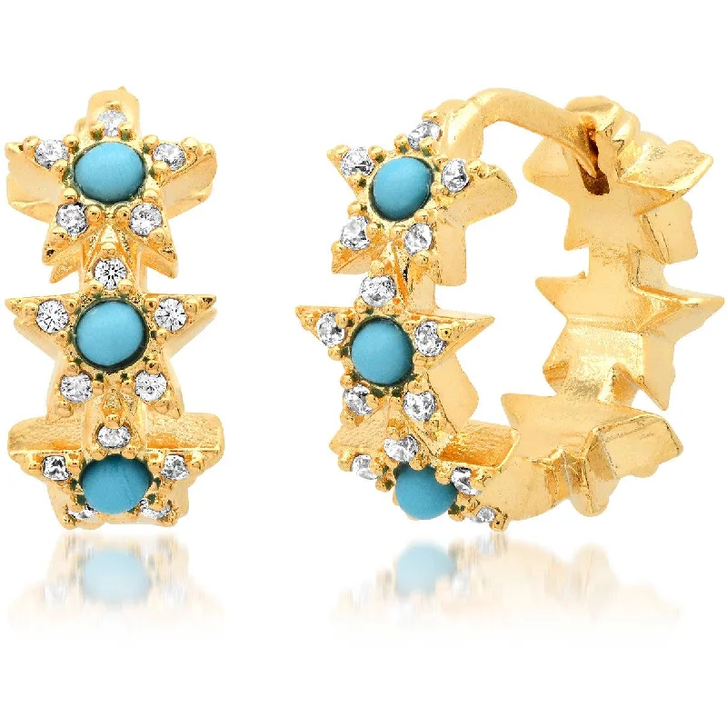 Best hoop earrings with geometric pendants for a modern, chic appeal-TAI Turquoise Star Huggie