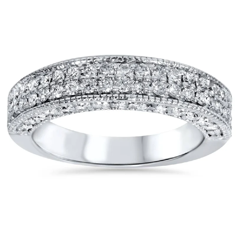 Rings with matte gold for subtle luxury -1 1/10ct Pave Diamond Wedding Ring 14K White Gold