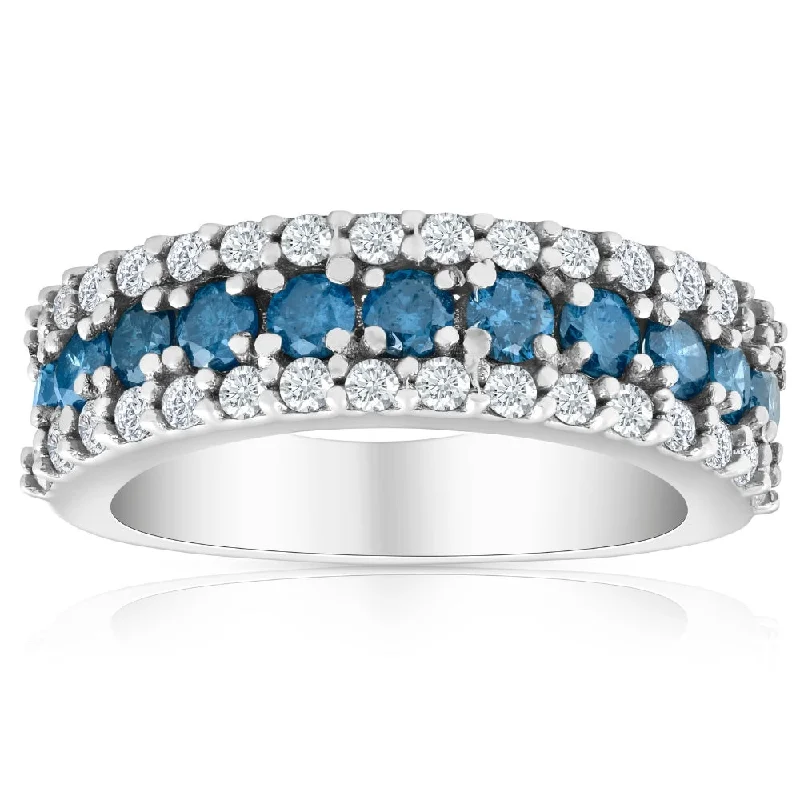 Vintage rings with engraved floral band designs -1 1/2ct Blue & White Diamond Wedding Anniversary Ring