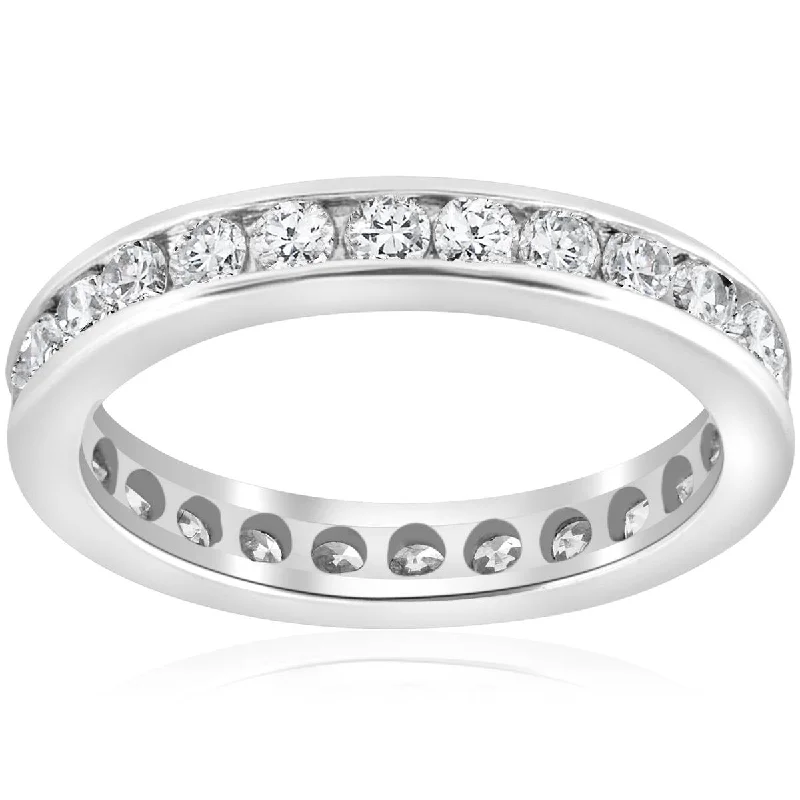 Rings with matte gold for subtle luxury -1 1/2ct Channel Set Diamond Eternity Ring 14K White Gold