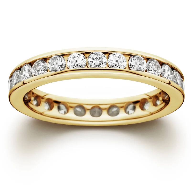 Rings with moonstone gems for ethereal glow -1 1/2ct Channel Set Diamond Eternity Ring 14K Yellow Gold