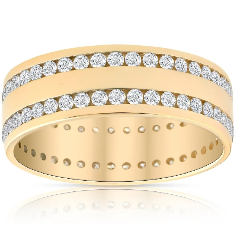 Rings with delicate filigree sapphire settings -1 1/2ct Diamond Double Row Eternity Ring 14k Yellow Gold 7.5mm Wide Flat Band