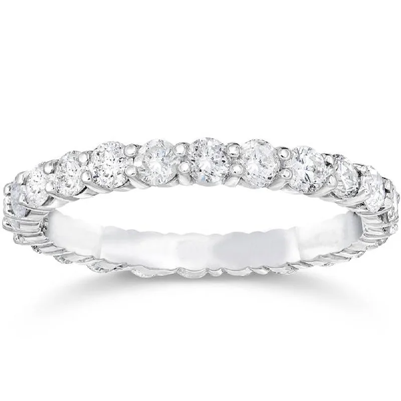 Rings with mandala engravings for spiritual vibe -1 1/2ct Diamond Eternity Ring 14K White Gold