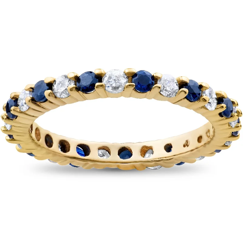 Rings with rainbow moonstone for color play -1 1/2ct Diamond Sapphire Eternity Ring 14K Yellow Gold