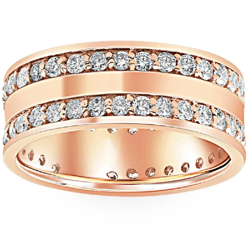 Rings with citrine stones for sunny vibes -1 1/2ct Double Row Diamond Eternity Wedding Ring 14K Rose Gold Double Row Band