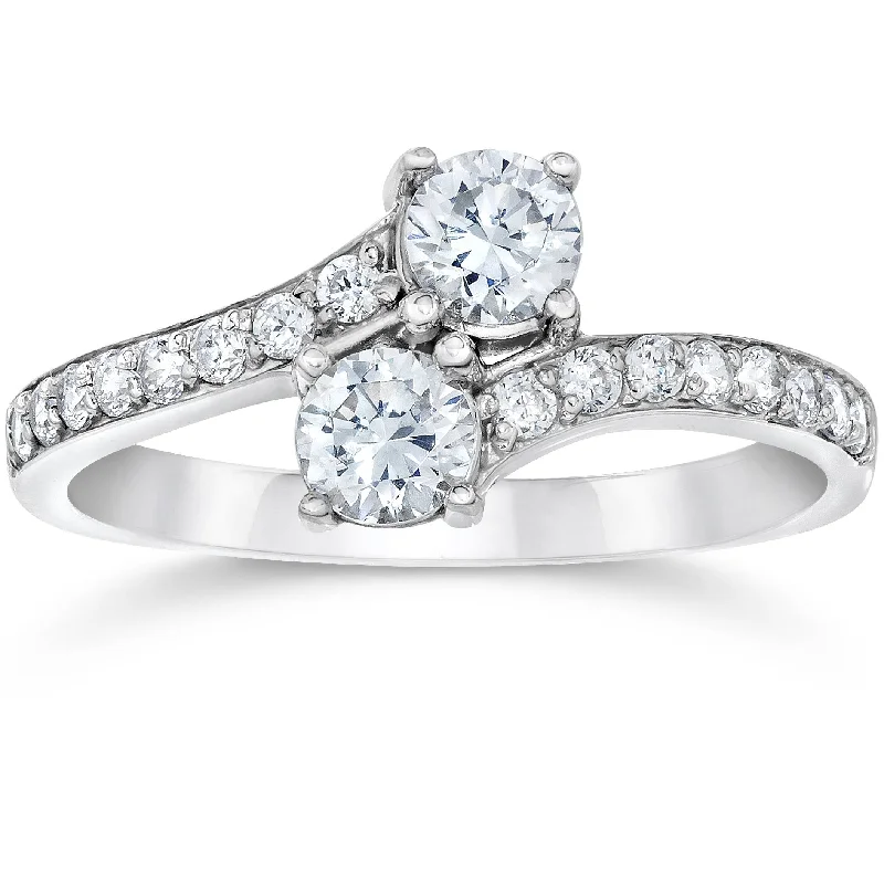 Minimalist rings with tiny diamond dot accents -1 1/2CT Forever Us 2-Stone Two Diamond Ring 14K White Gold