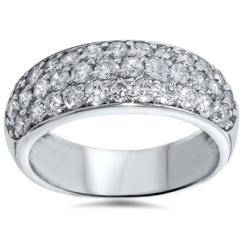 Rings with polished onyx for sleek contrast -1 1/2ct Pave Diamond Wedding Anniversary 10K White Gold Womens Wide Band