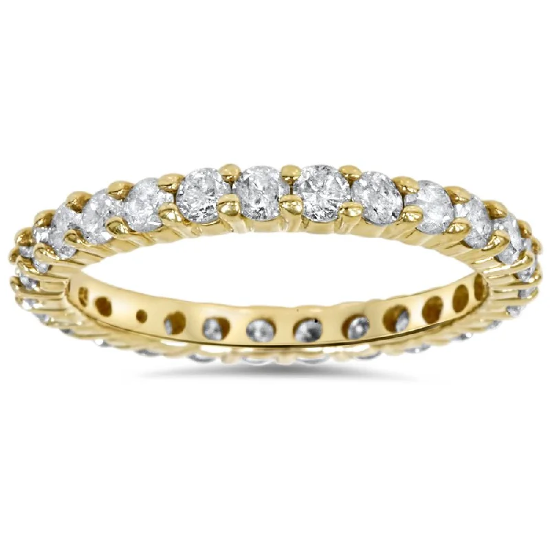 Rings with coral stones for vibrant pop -1 1/2ct Prong Diamond Eternity Ring 14K Yellow Gold