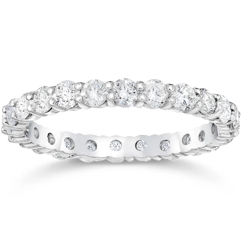 Rings with hammered silver for rustic appeal -1 1/2ct Prong Eternity Ring 14K White Gold