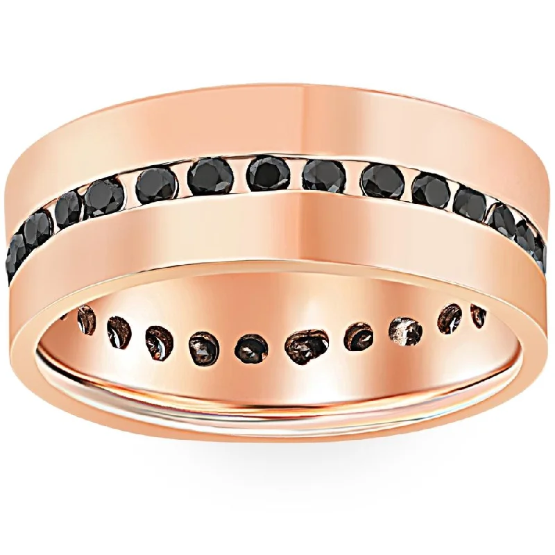 Rings with aventurine gems for green luck -1 1/4ct Black Diamond Channel Set Eternity Ring 14K Rose Gold