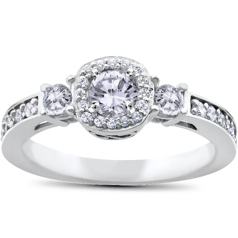 Minimalist rings with tiny diamond dot accents -1 1/4ct Diamond Cushion Halo Ring 14K White Gold