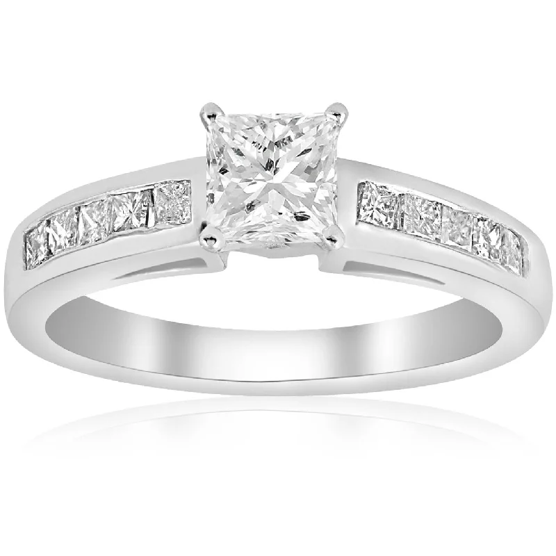 Rings with polished onyx for sleek contrast -1 1/4ct Princess Cut Diamond Engagement Ring 3/4ct ctr 14K White Gold