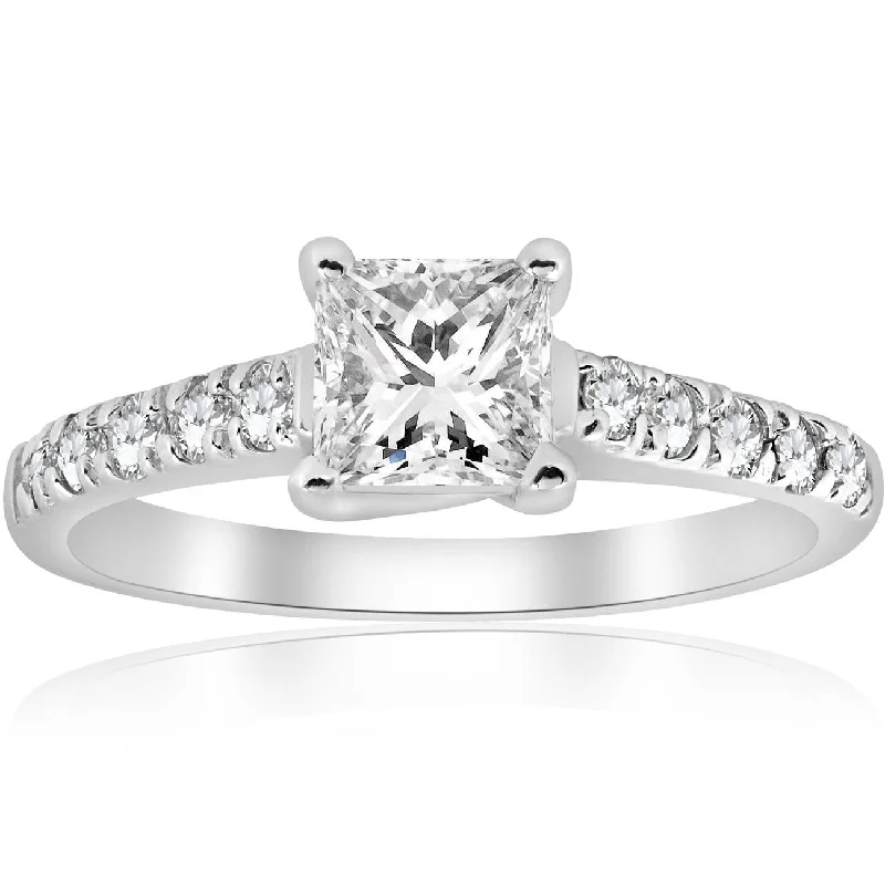 Rings with birthstone clusters for personalization -1 1/4ct Vintage Diamond Princess Cut Enagement Ring 14K White Gold