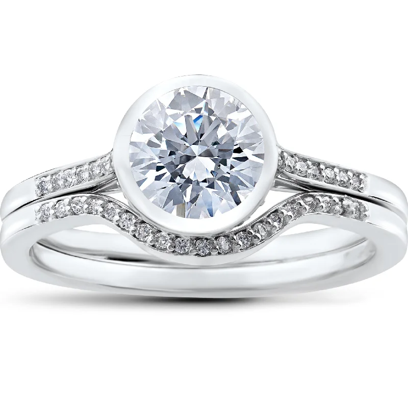 Rings with adjustable bands for perfect fit -1 1/5 ct Lab Grown Diamond Engagement Ring Set 14k White Gold