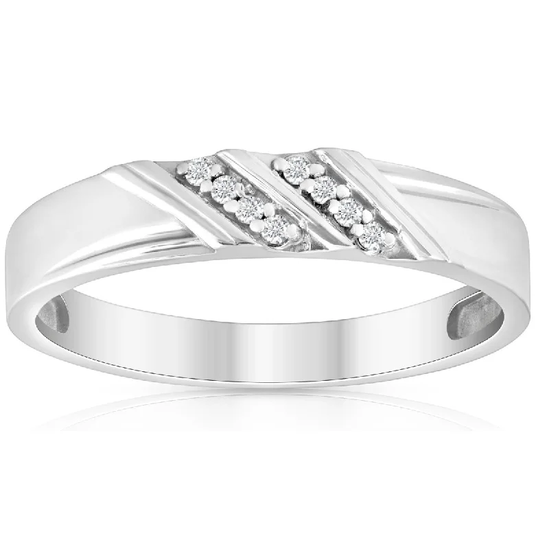 Rings with floral halo diamond arrangements -1/10ct Diamond Mens Ring 14K White Gold