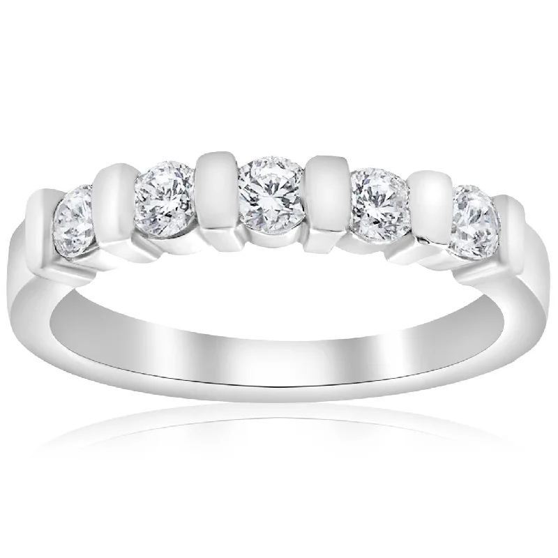 Rings with adjustable bands for perfect fit -1/2ct 5-Stone Diamond Bar Set Wedding 14k White Gold Bridal Ring