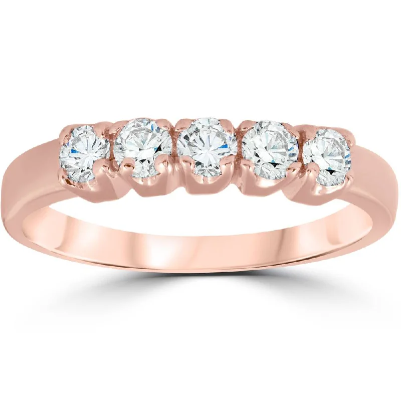 Rings with aquamarine stones for ocean charm -1/2ct 5-Stone Diamond Wedding Ring 14K Rose Gold