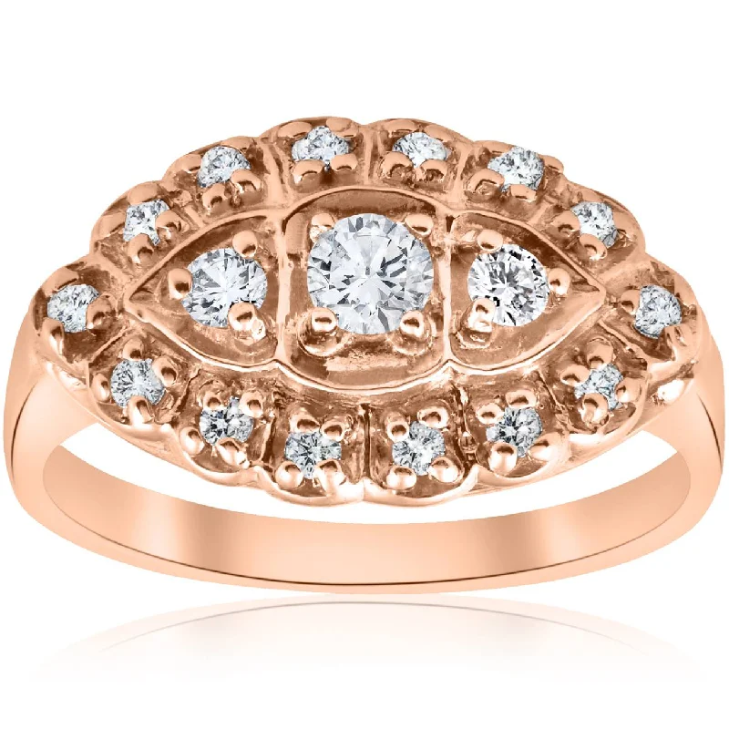 Dainty rings with subtle engraved star motifs -1/2ct Antique Diamond Ring 14K Rose Gold