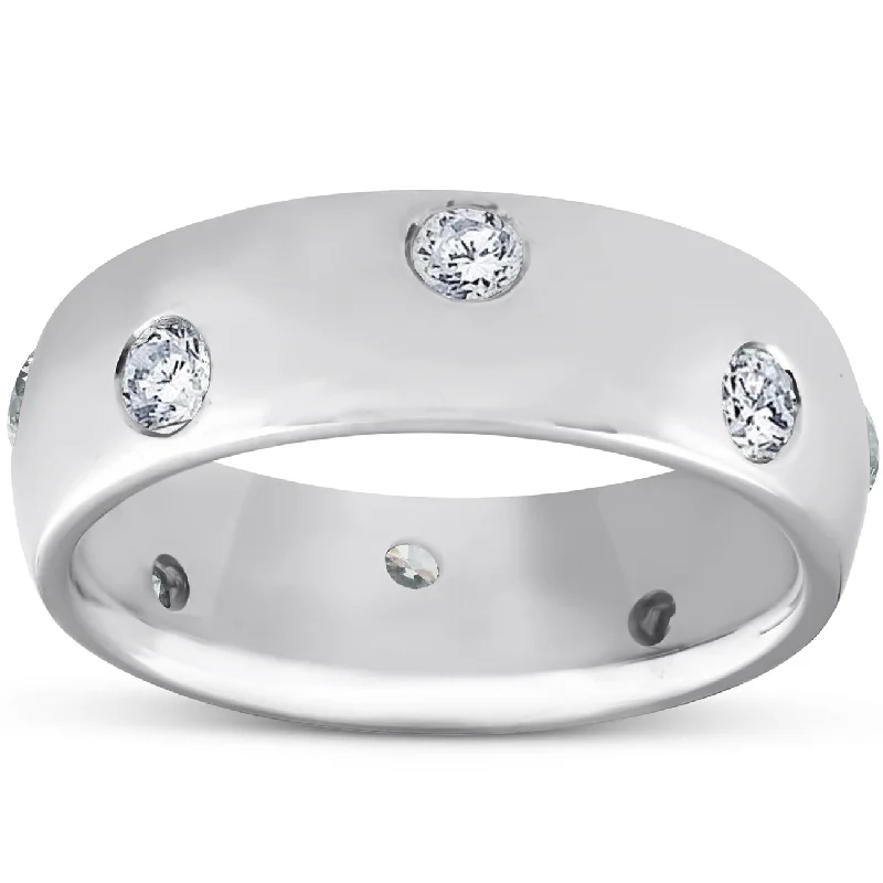 Rings with engraved constellations for stargazers -1/2ct Bezel Diamond Eternity Wedding 14K White Gold New Ring