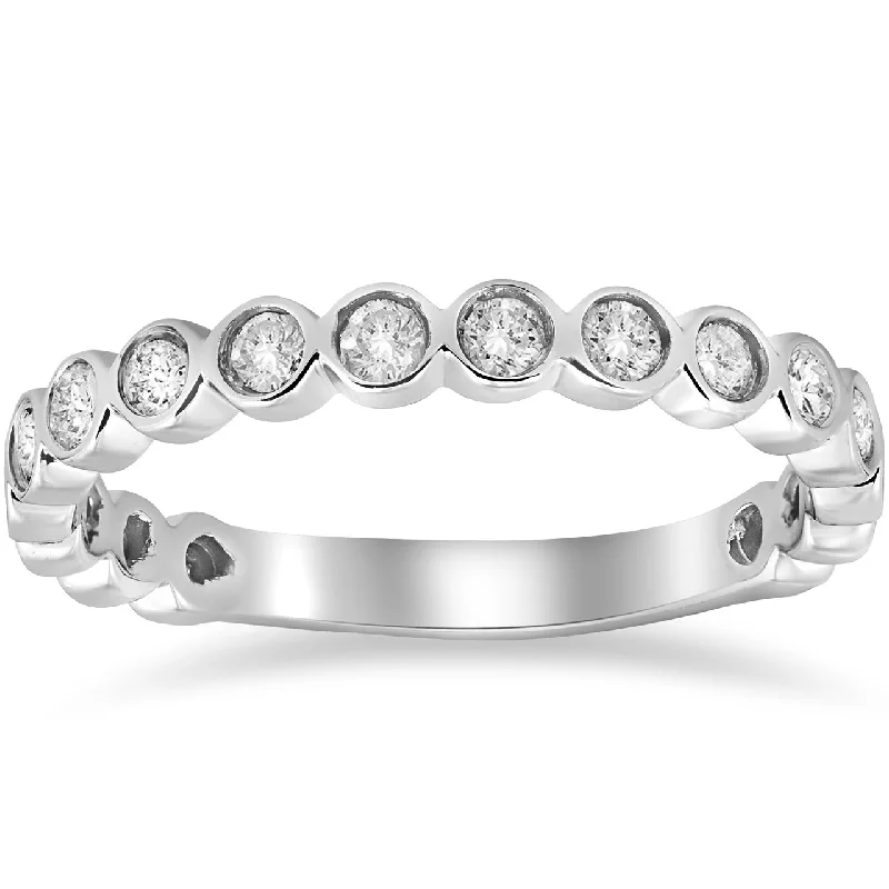 Rings with herkimer diamonds for raw clarity -1/2ct Bezel Stackable Diamond Ring 14K White Gold