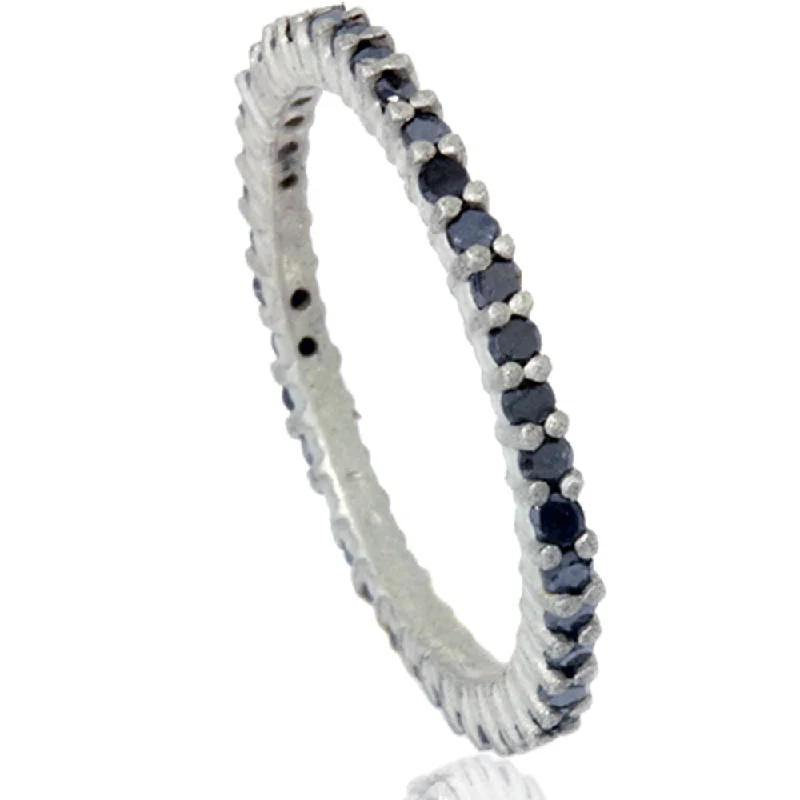 Rings with knot motifs for symbolic love -1/2ct Black Raw Diamond Prong Set Eternity Ring 14K White Gold