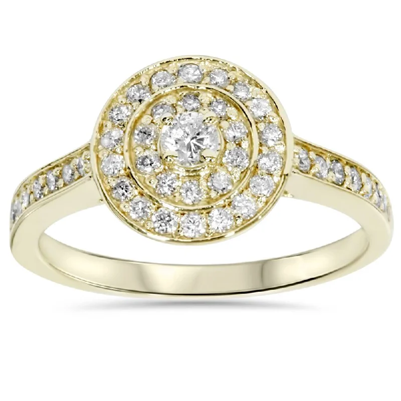 Rings with vine-wrapped bands for nature -1/2ct Diamond Double Halo Engagement Ring 10K Yellow Gold