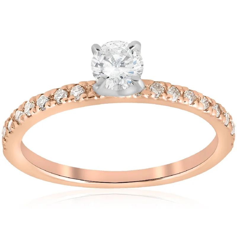 Engagement rings with classic solitaire ruby stones -1/2ct Diamond Engagement Ring 14K Rose Gold