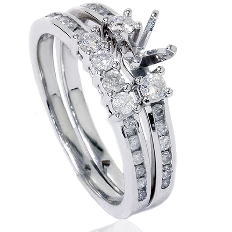 Rings with gothic-inspired skull motif details -1/2ct Diamond Engagement Wedding Ring Semi Mount 14K White Gold