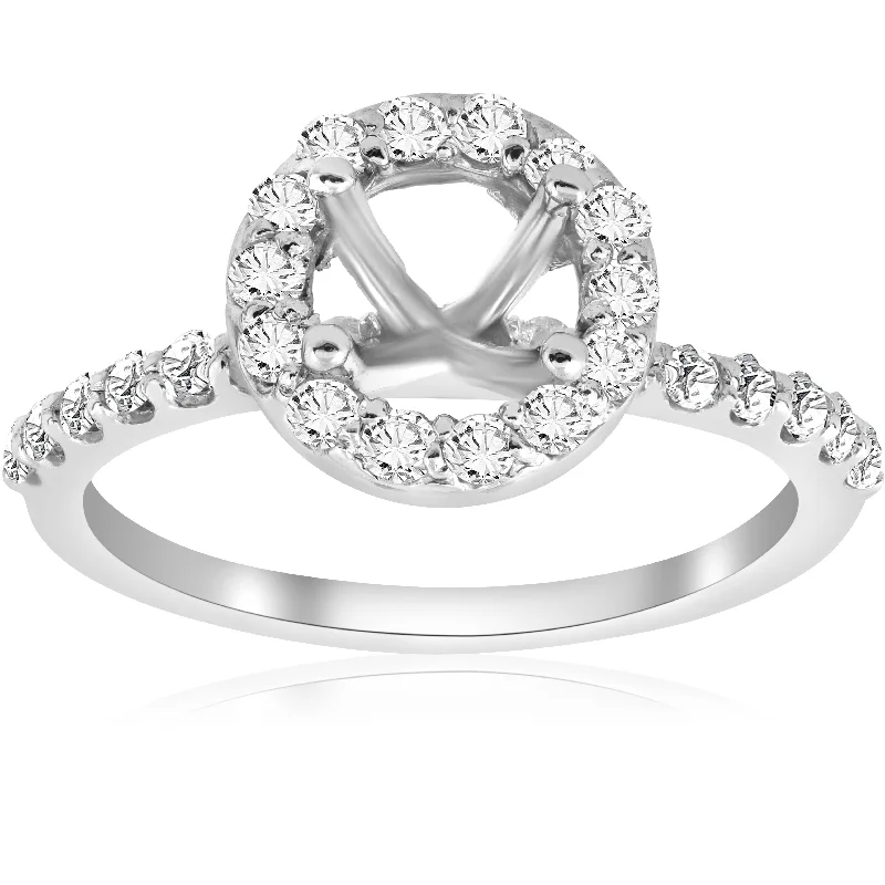 Rings with vintage-inspired rose-cut diamonds -1/2ct Diamond Halo Engagement Ring Setting 14K White Gold