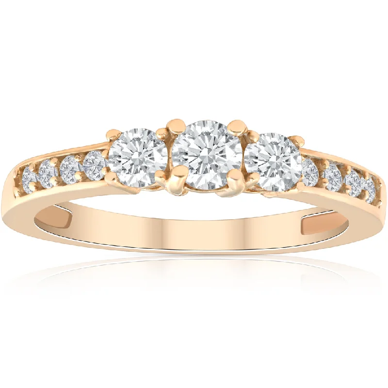 Minimalist rings with tiny diamond dot accents -1/2ct Diamond Three Stone Ring 14K Yellow Gold