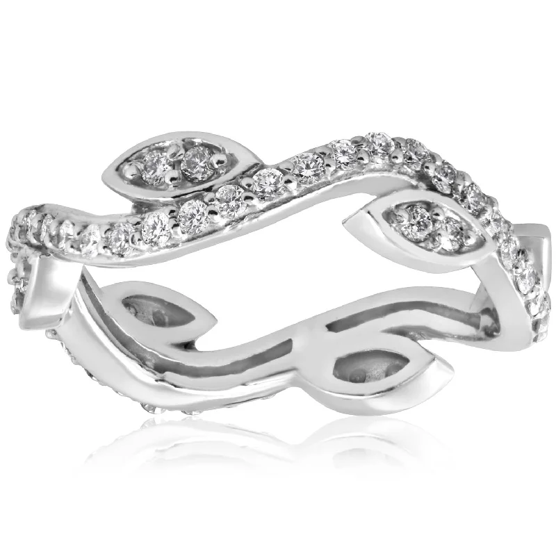 Gold rings with intricate celtic knot patterns -1/2Ct Diamond Vintage Vine Floral Eternity Stackable Wedding Ring 14K White Gold