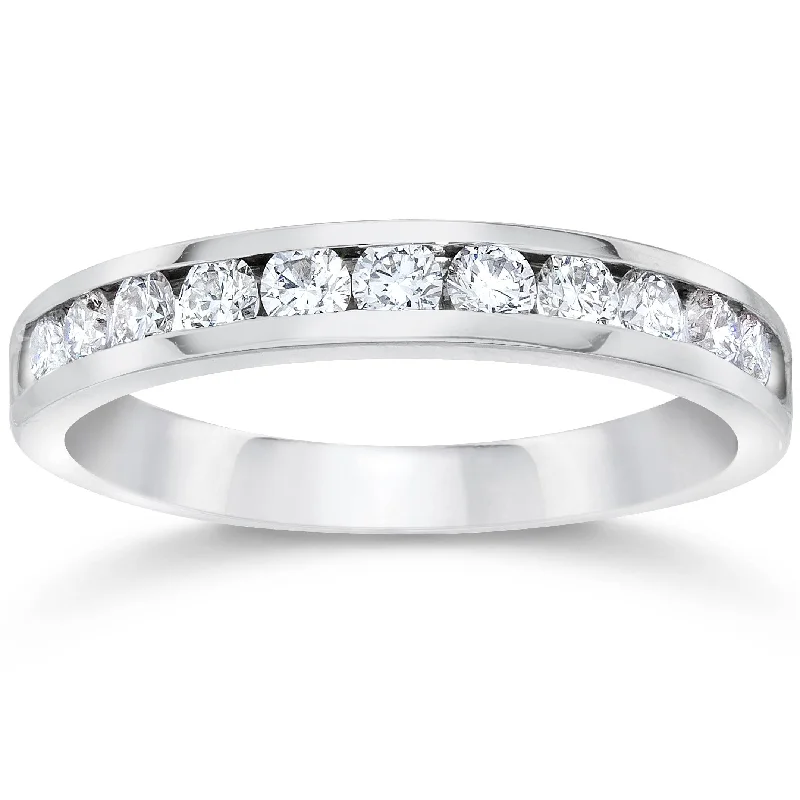 Stackable rings with mixed metal finishes -1/2CT Diamond Wedding Ring 10K White Gold