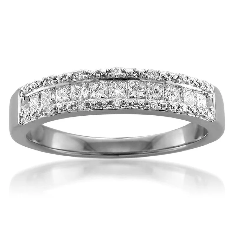 Vintage rings with engraved floral band designs -1/2ct Princess Cut Diamond Wedding Ring 14K White Gold