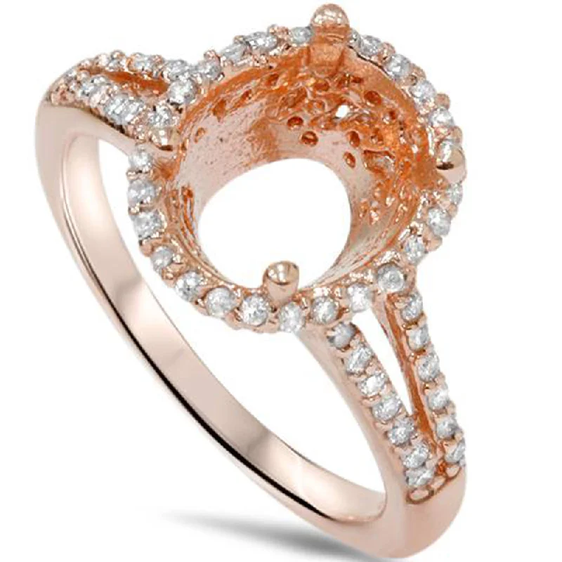 Rings with oxidized bands for vintage edge -1/2ct Rose Gold Split Shank Halo Diamond Ring Setting For Oval 14K