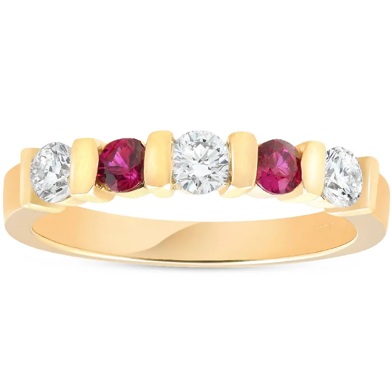 Titanium rings with rugged brushed metal look -1/2ct Ruby & Diamond Wedding Anniversary 14K Yellow Gold Ring