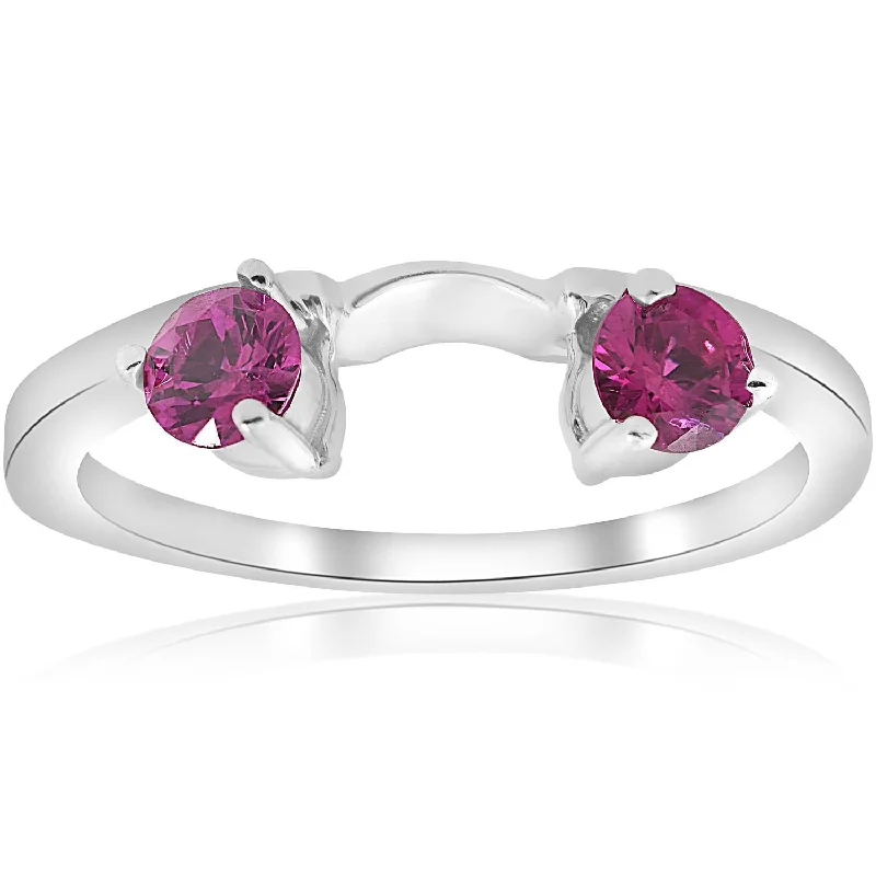 Rings with hexagon-cut stones for trendiness -1/2ct Ruby Wrap Engagement Guard Ring 14K White Gold