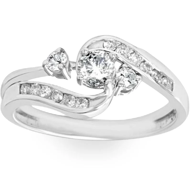 Rings with crescent moon for lunar charm -1/2ct Twist Diamond Engagement Wedding Ring Set 14K White Gold