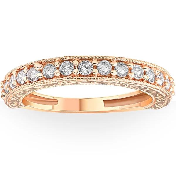 Rings with hexagon-cut stones for trendiness -1/2ct Vintage Diamond Rose Gold Wedding Ring 14K