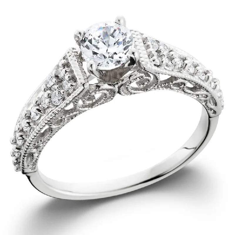 Rings with oxidized silver for antique appeal -1/2ct Vintage Filigree Diamond Engagement Ring 14K White Gold