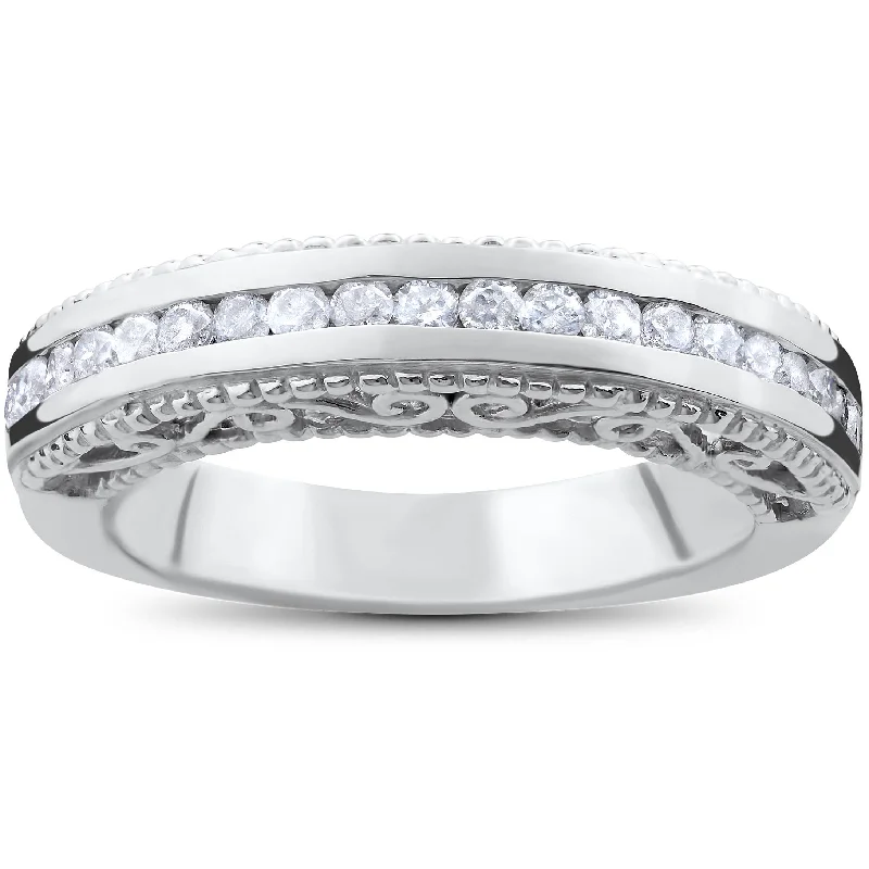 Rings with adjustable bands for perfect fit -1/2ct Vintage Heirloom Diamond Wedding Ring 14K White Gold