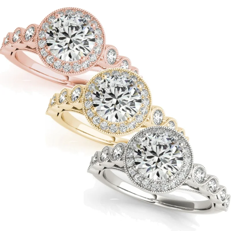 Rings with sunstone gems for fiery sparkle -1 3/4ct Halo Diamond Engagement Ring White, Yellow, or Rose Gold Enhanc