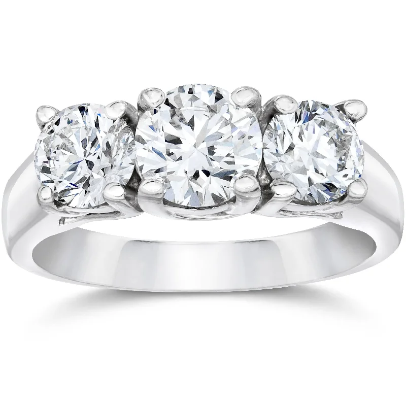 Rings with shield-shaped stones for boldness -1 3/8ct Three Stone Diamond Ring 14K White Gold