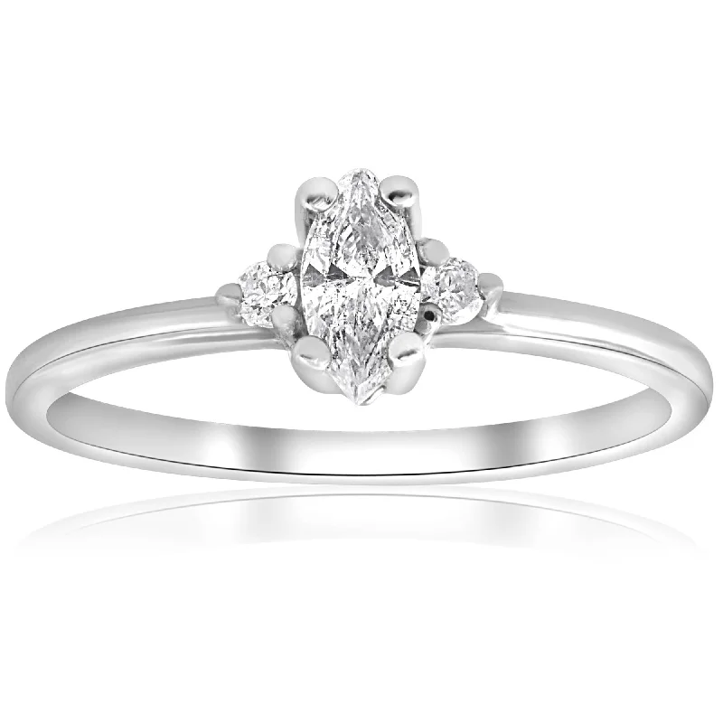 Rings with shield-shaped stones for boldness -1/3 Marquise Diamond Engagement Ring 10k White Gold