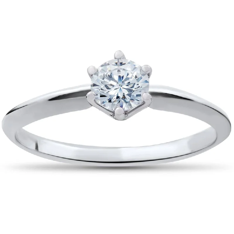 Rings with aquamarine stones for ocean charm -1/3ct Round Diamond Solitaire Engagement Ring 14K White Gold Size 6